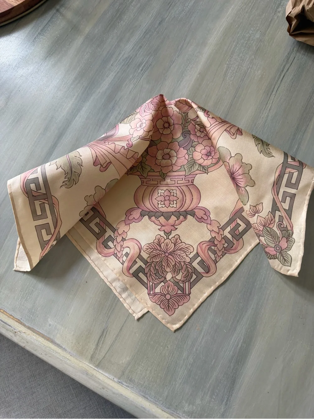 vintage square scarf from the Akira Collection elegant oriental floral arrangeme